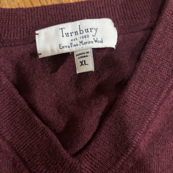 Turnbury Merino Wool Vest Men’s XL Burgundy Sleeveless Sweater - Picture 3 of 5